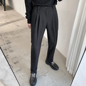 Autumn Winter Woolen Business Dress Pants Men Elastic Waist Streetwear Casual Trousers Formal Social Suit Pants Costume Homme aidase-shop